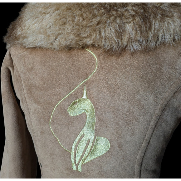 Baby Phat Girls Brown Tan Faux Fur Coat Size Small Y2K Penny Lane Embroidered - Picture 14 of 16